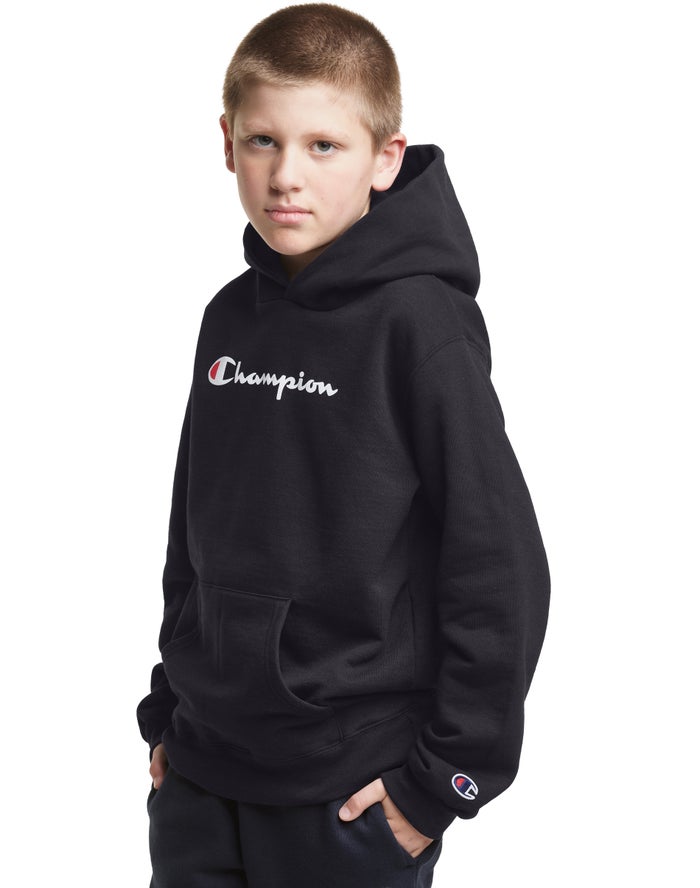 Champion Pullover Script Logo Erkek Çocuk Kapşonlu Sweatshirt Siyah ( JOTBYG571 )